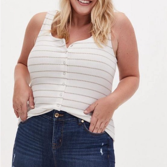 torrid Tops - Torrid White and Gray Striped Tank Top